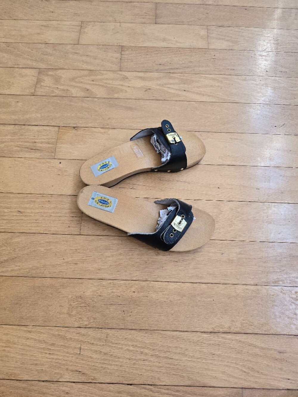 vintage 70s Dr. Scholl's Original black leather made in Italy retro sandals WM 8
